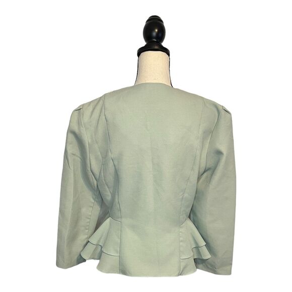Vintage Reina Seafoam Green Size 12P Fitted Peplum Ruffle Blazer Lace 2 Button - Picture 4 of 6